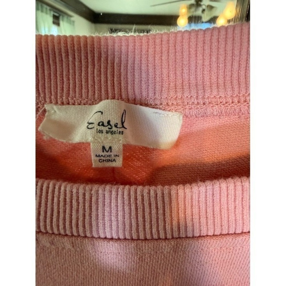 Easel Los Angeles Pink Bow Applique Sweatshirt Crew Neck Long Sleeve Womens M - Picture 2 of 5